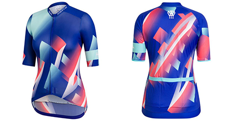 2019 Abbigliamento Ciclismo Donne Rapha Spento Blu Rosa Manica Corta e Salopette